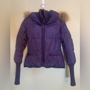 Add Down Purple Puffer Jacket with Real Fur Trim Hood